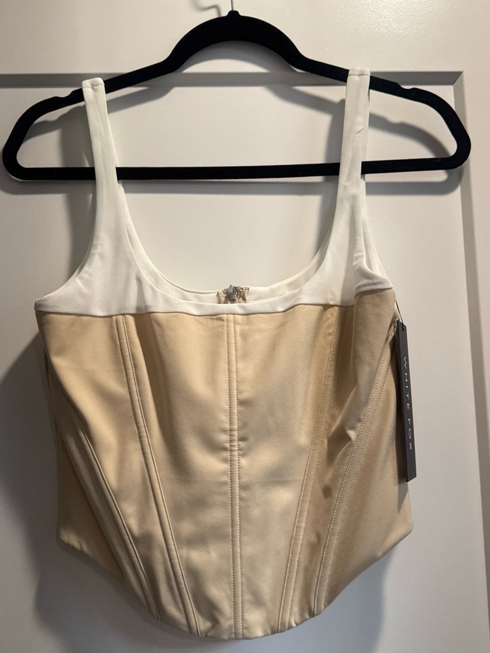 Cream and White Sculpted Bustier Tank Top